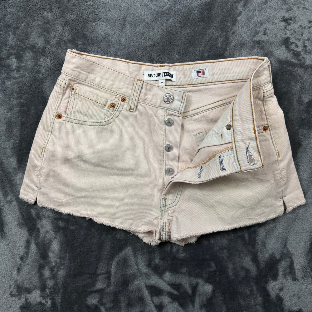 RE/DONE Levi's Denim Shorts Womens 23 Pink Good Reconstructed Cut Off Button Fly